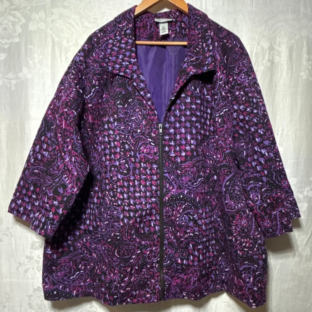 Maggie Barnes Catherines Blazer 4X Purple Print Full Zip Jacket Patchwork